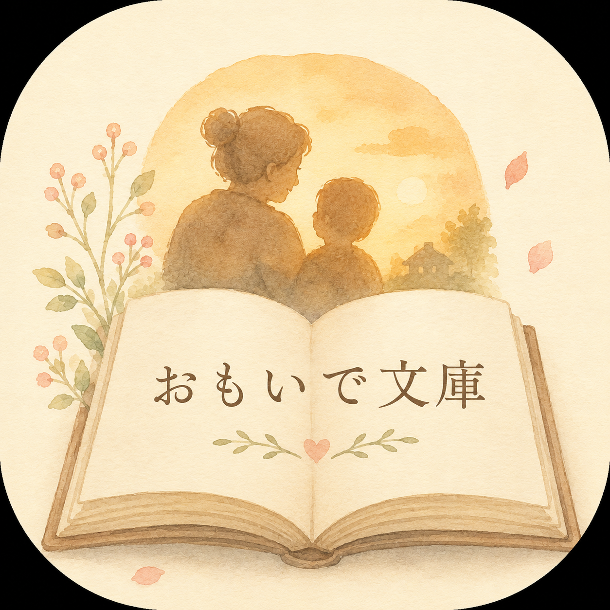 思い出を寄せ合うイメージの水彩イラスト